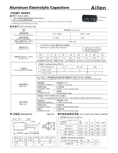 Aillen [radial thru-hole] CD288T Series  . Electronic Components Datasheets Passive components capacitors Aillen Aillen [radial thru-hole] CD288T Series.pdf