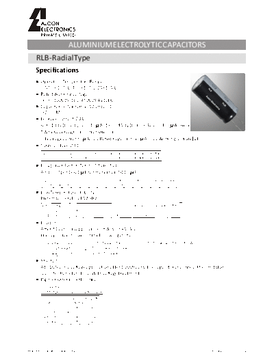 Alcon [radial thru-hole] RLB Series  . Electronic Components Datasheets Passive components capacitors Alcon Alcon [radial thru-hole] RLB Series.pdf