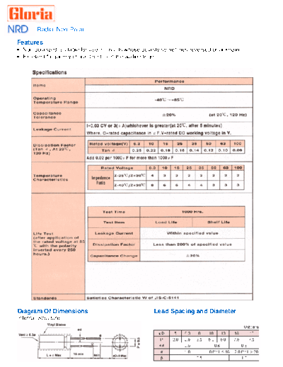 Gloria [radial non-polar] NRD Series  . Electronic Components Datasheets Passive components capacitors Gloria Gloria [radial non-polar] NRD Series.pdf