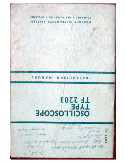 Marconi Marconi Oscilloscope TF2203 15Mhz - Battery and AC  Marconi Marconi Oscilloscope TF2203 15Mhz - Battery and AC.pdf