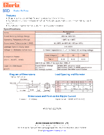 Gloria [radial bi-polar] BRD Series  . Electronic Components Datasheets Passive components capacitors Gloria Gloria [radial bi-polar] BRD Series.pdf