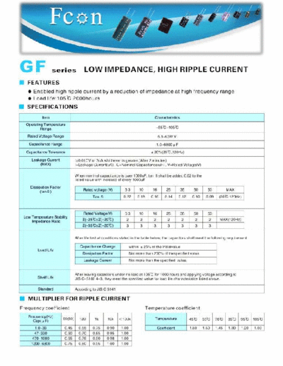 Fcon [radial thru-hole] GF Series  . Electronic Components Datasheets Passive components capacitors Fcon Fcon [radial thru-hole] GF Series.pdf