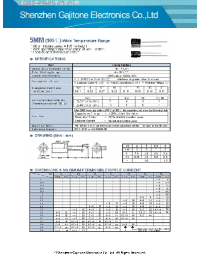 GJT [Gajitone] GJT [radial thru-hole] 5MM Series  . Electronic Components Datasheets Passive components capacitors GJT [Gajitone] GJT [radial thru-hole] 5MM Series.pdf