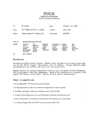 xerox 19790223 Status Report For February 79  xerox sdd memos_1979 19790223_Status_Report_For_February_79.pdf