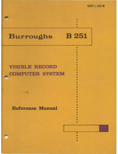 burroughs 251-21001-P B251 Reference Dec60  burroughs B251 251-21001-P_B251_Reference_Dec60.pdf