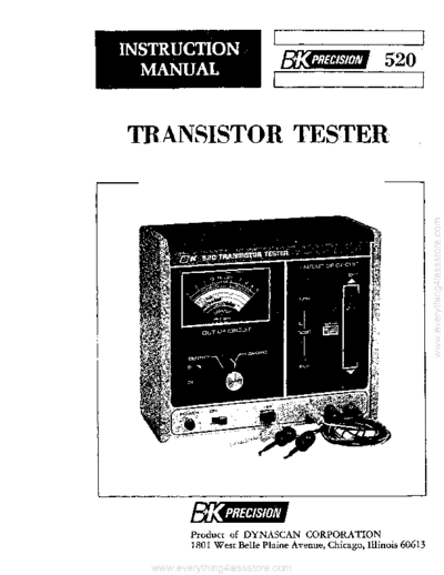 B&K bk model 520 transistor tester  . Rare and Ancient Equipment B&K bk_model_520_transistor_tester.pdf
