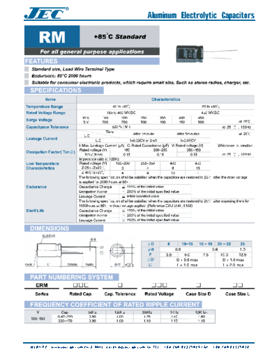 JEC [radial thru-hole] RM Series  . Electronic Components Datasheets Passive components capacitors JEC JEC [radial thru-hole] RM Series.pdf