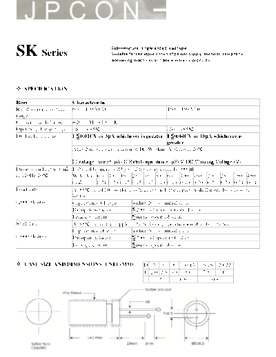 JPCON [radial thru-hole] SK Series Series  . Electronic Components Datasheets Passive components capacitors JPCON JPCON [radial thru-hole] SK Series Series.pdf