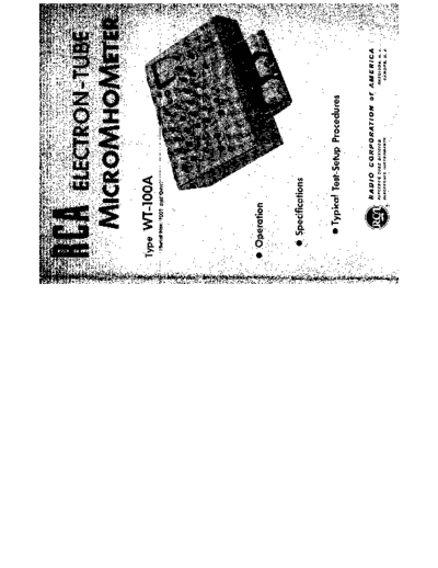 RCA RCA WT-100A MicroMhoMeter tube tester manual with schematic 1961  RCA RCA_WT-100A_MicroMhoMeter_tube_tester_manual_with_schematic_1961.pdf