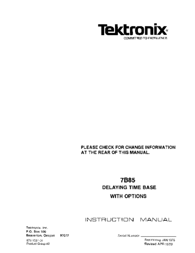 Tektronix 7B85 Delaying Time Base (Oscilloscope Plugin) (1989) WW  Tektronix 7B85 Delaying Time Base (Oscilloscope Plugin) (1989) WW.pdf