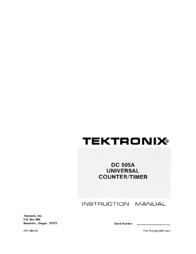 Tektronix DC505A Universal Counter-Timer (Plugin) (1975) WW  Tektronix DC505A Universal Counter-Timer (Plugin) (1975) WW.pdf