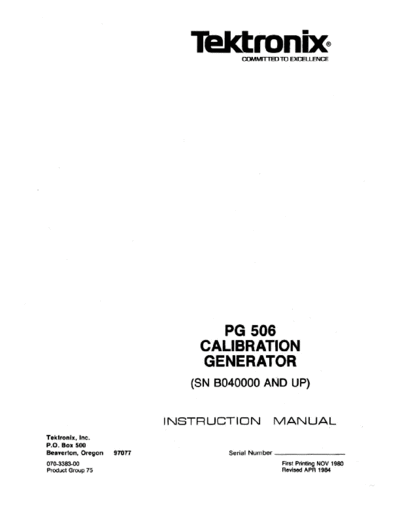 Tektronix PG506 Calibration Generator (Plugin) (1984) WW  Tektronix PG506 Calibration Generator (Plugin) (1984) WW.pdf