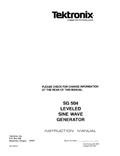 Tektronix SG504 leveled Sine-Wave Generator (Plugin) (1981) WW  Tektronix SG504 leveled Sine-Wave Generator (Plugin) (1981) WW.pdf