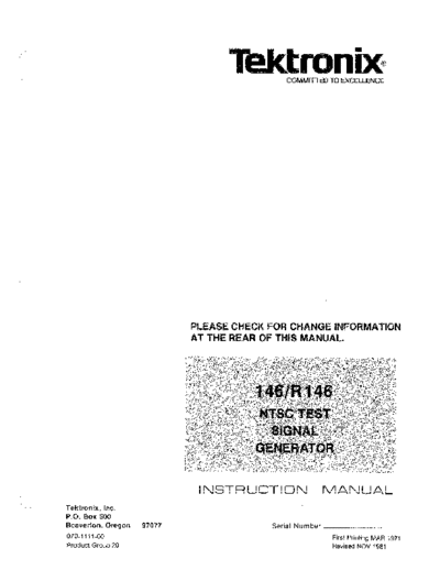 Tektronix TEK 146 252C R146 Operation Only  Tektronix TEK 146_252C R146 Operation Only.pdf