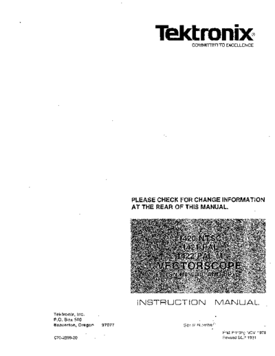 Tektronix TEK 1420 NTSC 1421 PAL 1422 PAL-M Instruction  Tektronix TEK 1420 NTSC 1421 PAL 1422 PAL-M Instruction.pdf