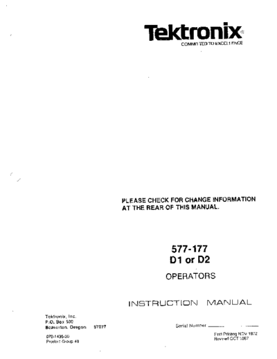 Tektronix TEK 577-177 D1 or D2 Operator  Tektronix TEK 577-177 D1 or D2 Operator.pdf