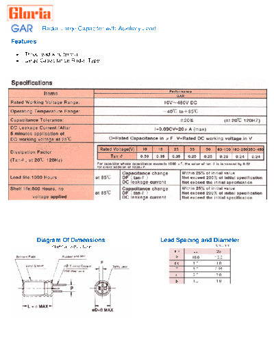 Gloria [radial 3-terminals] GAR Series  . Electronic Components Datasheets Passive components capacitors Gloria Gloria [radial 3-terminals] GAR Series.pdf