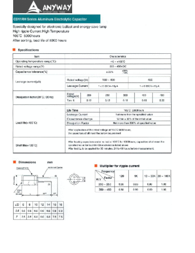 HZC [Anyway Int.] HZC [radial thru-hole] CD11RH Series  . Electronic Components Datasheets Passive components capacitors HZC [Anyway Int.] HZC [radial thru-hole] CD11RH Series.pdf