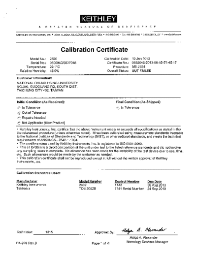 Keithley 2520 as received as returned USA report  Keithley 2520 2520_as received_as returned_USA_report.pdf