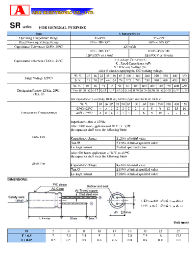 Ark [radial thru-hole] SR series  . Electronic Components Datasheets Passive components capacitors Ark Ark [radial thru-hole] SR series.pdf