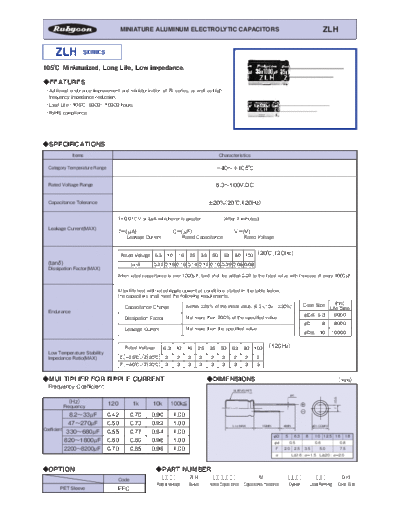 Rubycon [radial thru-hole] ZLH series  . Electronic Components Datasheets Passive components capacitors Rubycon Rubycon [radial thru-hole] ZLH series.pdf