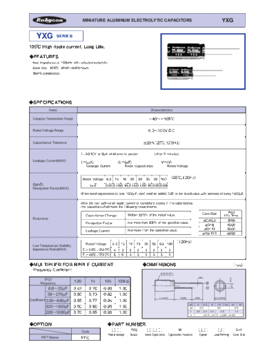 Rubycon [radial thru-hole] YXG series  . Electronic Components Datasheets Passive components capacitors Rubycon Rubycon [radial thru-hole] YXG series.pdf