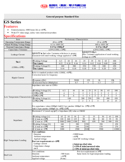 P&B [radial thru-hole] GS Series  . Electronic Components Datasheets Passive components capacitors P&B P&B [radial thru-hole] GS Series.pdf