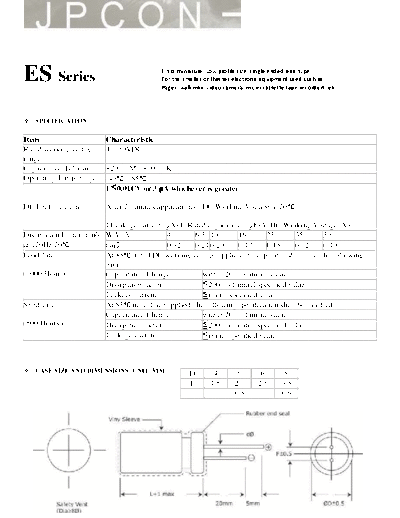 JPCON [radial thru-hole] ES Series Series  . Electronic Components Datasheets Passive components capacitors JPCON JPCON [radial thru-hole] ES Series Series.pdf