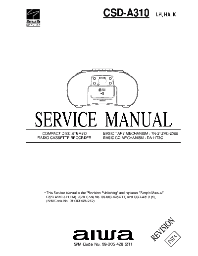 AIWA hfe aiwa csd-a310 service revision en  AIWA Audio CSD-A310 hfe_aiwa_csd-a310_service_revision_en.pdf