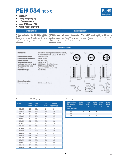 Kemet [snap-in] PEH534 Series  . Electronic Components Datasheets Passive components capacitors Kemet Kemet [snap-in] PEH534 Series.pdf