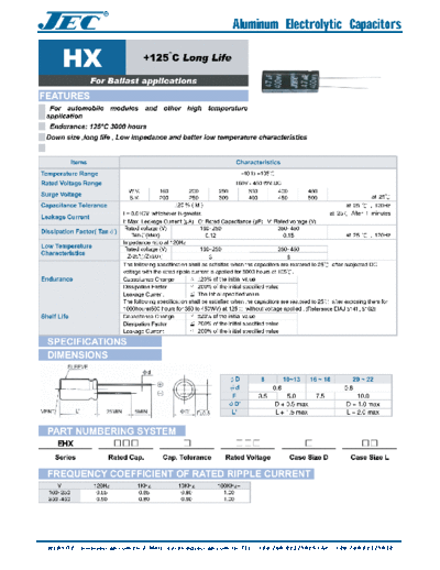 JEC [radial thru-hole] HX Series  . Electronic Components Datasheets Passive components capacitors JEC JEC [radial thru-hole] HX Series.pdf