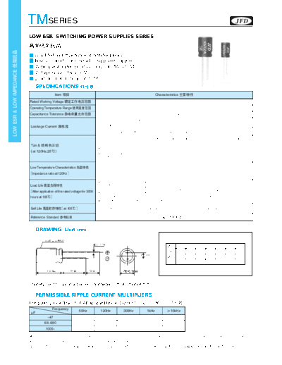 JFD [Jinfuda] JFD [radial thru-hole] TM Series  . Electronic Components Datasheets Passive components capacitors JFD [Jinfuda] JFD [radial thru-hole] TM Series.pdf