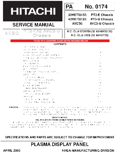 Hitachi Hitachi 32HDT50 42HDT50 PT3E G AVC3 [SM]  Hitachi Monitor Hitachi_32HDT50_42HDT50_PT3E_G AVC3_[SM].pdf