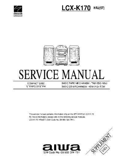 AIWA hfe aiwa lcx-k170 service supplement en  AIWA Audio LCX-K170 hfe_aiwa_lcx-k170_service_supplement_en.pdf