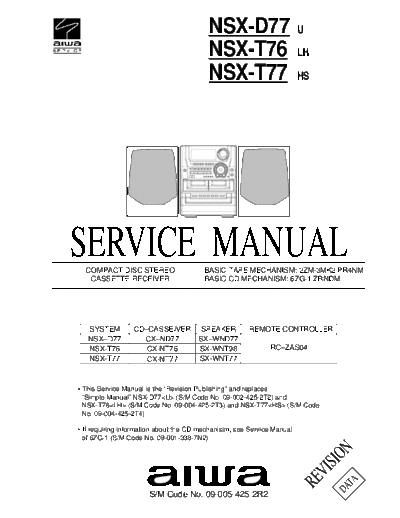 AIWA hfe aiwa nsx-d77 t76 t77 service revision en  AIWA Audio NSX-T76 hfe_aiwa_nsx-d77_t76_t77_service_revision_en.pdf