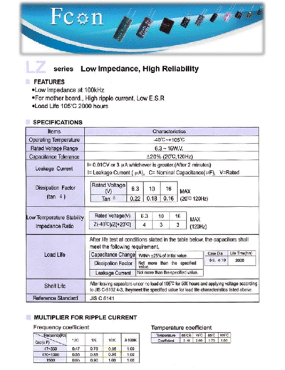 Fcon [radial thru-hole] LZ Series  . Electronic Components Datasheets Passive components capacitors Fcon Fcon [radial thru-hole] LZ Series.pdf