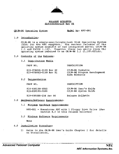 NEC APC CPM86 1.1 Release Notes  NEC APC APC_CPM86_1.1_Release_Notes.pdf