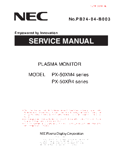 NEC NEC Plasma PX-50XR4G PX-50XM4G PX-61XR3G PX-61XM3G [SM]  NEC Monitor NEC_Plasma_PX-50XR4G_PX-50XM4G_PX-61XR3G_PX-61XM3G_[SM].pdf