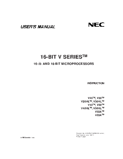 NEC U11301EJ5V0UM00 16-BIT V Series Jun97  NEC _dataBooks U11301EJ5V0UM00_16-BIT_V_Series_Jun97.pdf