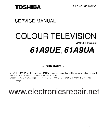 TOSHIBA 61a9ue ua a9pj 350  TOSHIBA TV 61a9ue_ua_a9pj_350.pdf