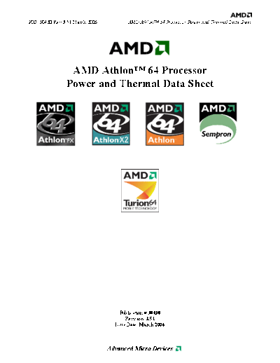 AMD AMD Athlon 64 Processor Power and Thermal Datasheet. [rev.3.51].[2006-03]  AMD _Thermal & Power AMD Athlon 64 Processor Power and Thermal Datasheet. [rev.3.51].[2006-03].pdf