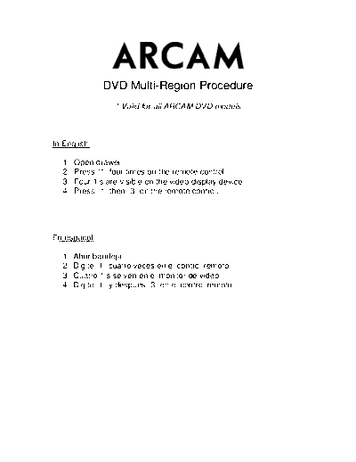 ARCAM ARCAM DVD Multi-Region Procedure  ARCAM Multi Region Procedure ARCAM_DVD_Multi-Region_Procedure.pdf