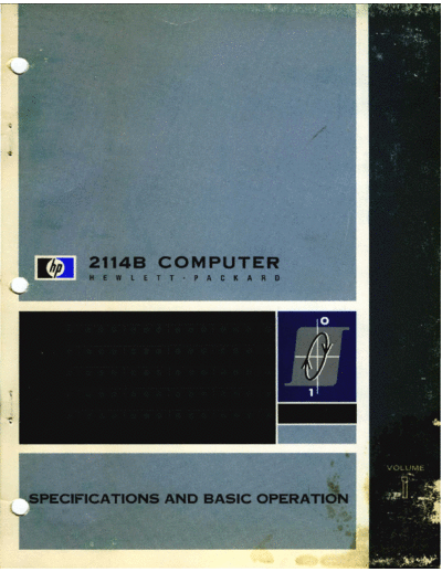 HP 02114-90398 Volume One Specifications and Basic Operation Manual Mar70  HP 2114 02114-90398_Volume_One_Specifications_and_Basic_Operation_Manual_Mar70.pdf