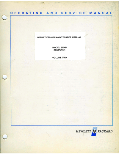 HP 02114-90399 Volume Two Operation and Maintenance Manual Oct69  HP 2114 02114-90399_Volume_Two_Operation_and_Maintenance_Manual_Oct69.pdf