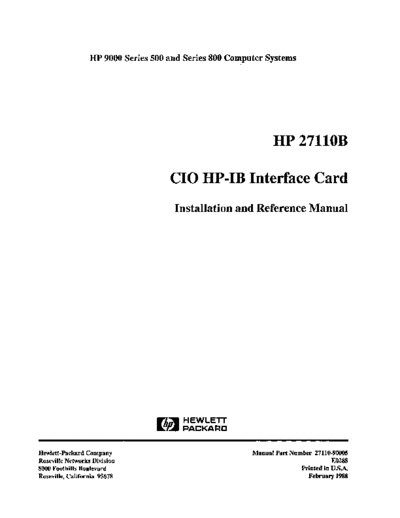 HP 27110-90005 27110B CIO HP-IB Interface Reference Feb88  HP 9000_cio 27110-90005_27110B_CIO_HP-IB_Interface_Reference_Feb88.pdf
