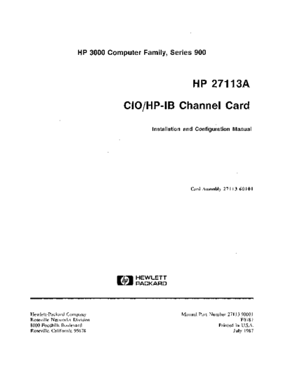 HP 27113-90001 27113A CIO HP-IB Channel Card Installation Jul87  HP 9000_cio 27113-90001_27113A_CIO_HP-IB_Channel_Card_Installation_Jul87.pdf