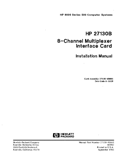 HP 27130-90003 27130B 8-Channel Multiplexer Installation Sep85  HP 9000_cio 27130-90003_27130B_8-Channel_Multiplexer_Installation_Sep85.pdf