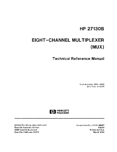 HP 27132-90007 27130B 8-Channel Multiplexer Technical Reference Mar85  HP 9000_cio 27132-90007_27130B_8-Channel_Multiplexer_Technical_Reference_Mar85.pdf