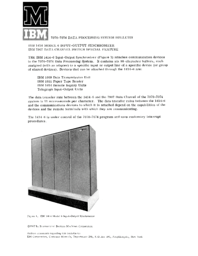 IBM G22-6653 1414-6 Input Output Synchronizer 1962  IBM 7070 G22-6653_1414-6_Input_Output_Synchronizer_1962.pdf