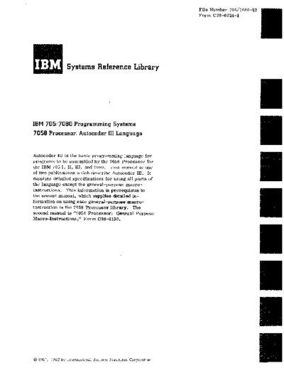 IBM C28-6224-1 7058 Processor AutocoderIII Apr64  IBM 7080 C28-6224-1_7058_Processor_AutocoderIII_Apr64.pdf
